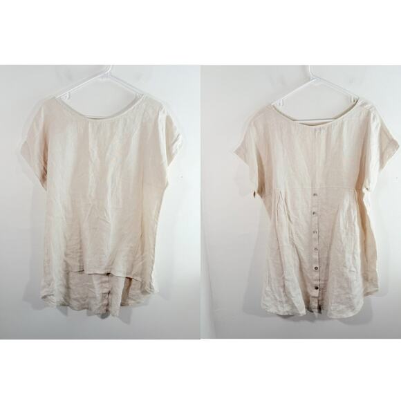 Terzo Millennio Made Italy 100% Linen Cream Button Back Short Sleeve Top Small - Picture 1 of 10